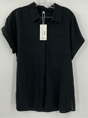 Women’s Black Button-Up Short Sleeve Shirt - (Size S) 100 percent cotton